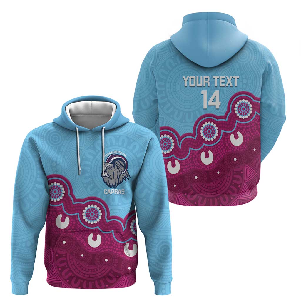 Central Queensland Rugby Custom Zip Hoodie Go Capras Aboriginal Art - Aussie Hoodie