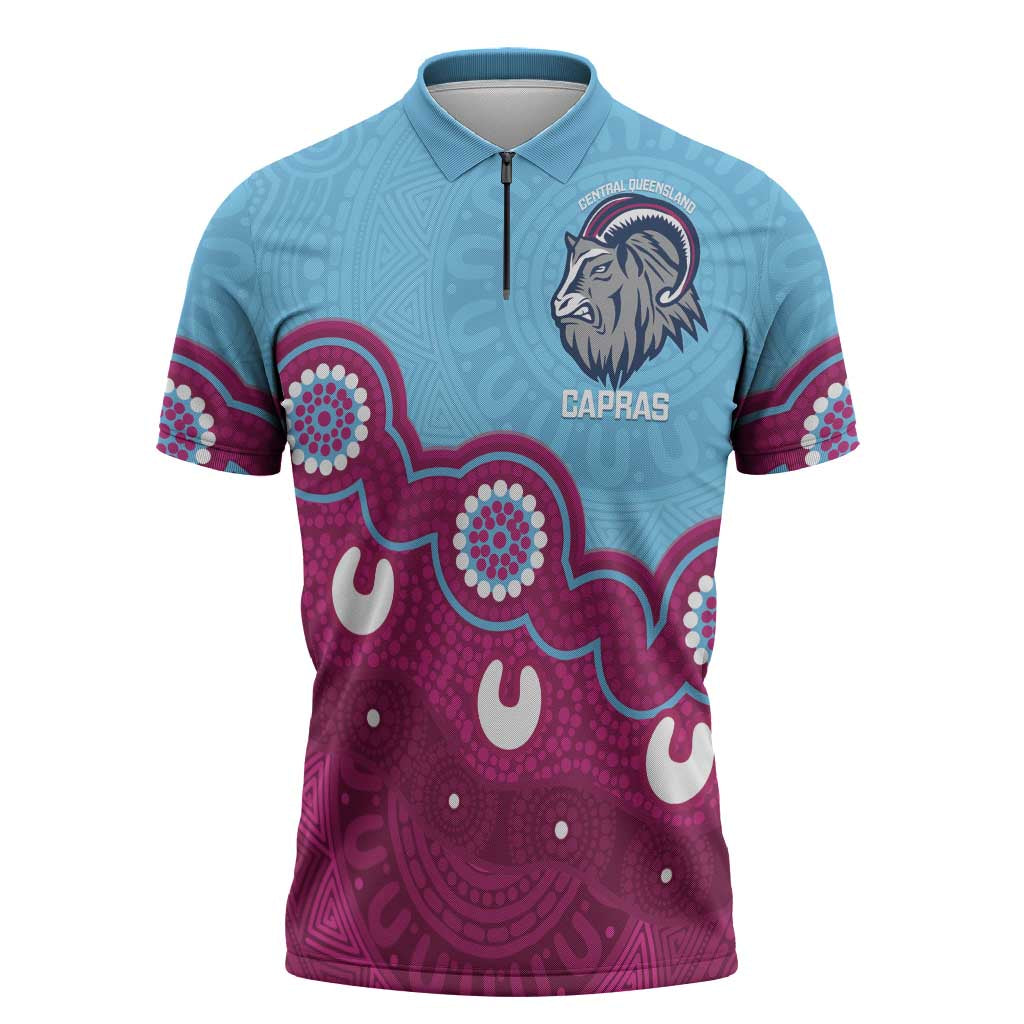 Central Queensland Rugby Custom Zipper Polo Shirt Go Capras Aboriginal Art - Aussie Hoodie