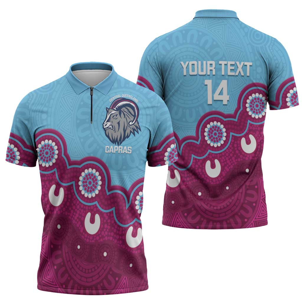 Central Queensland Rugby Custom Zipper Polo Shirt Go Capras Aboriginal Art - Aussie Hoodie