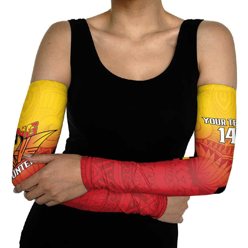 Papua New Guinea Rugby Custom Arm Sleeves Go PNG Hunters Polynesian Pattern - Aussie Hoodie