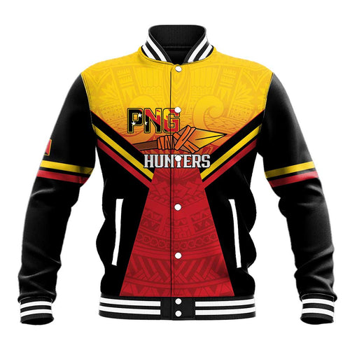 Papua New Guinea Rugby Custom Baseball Jacket Go PNG Hunters Polynesian Pattern - Aussie Hoodie