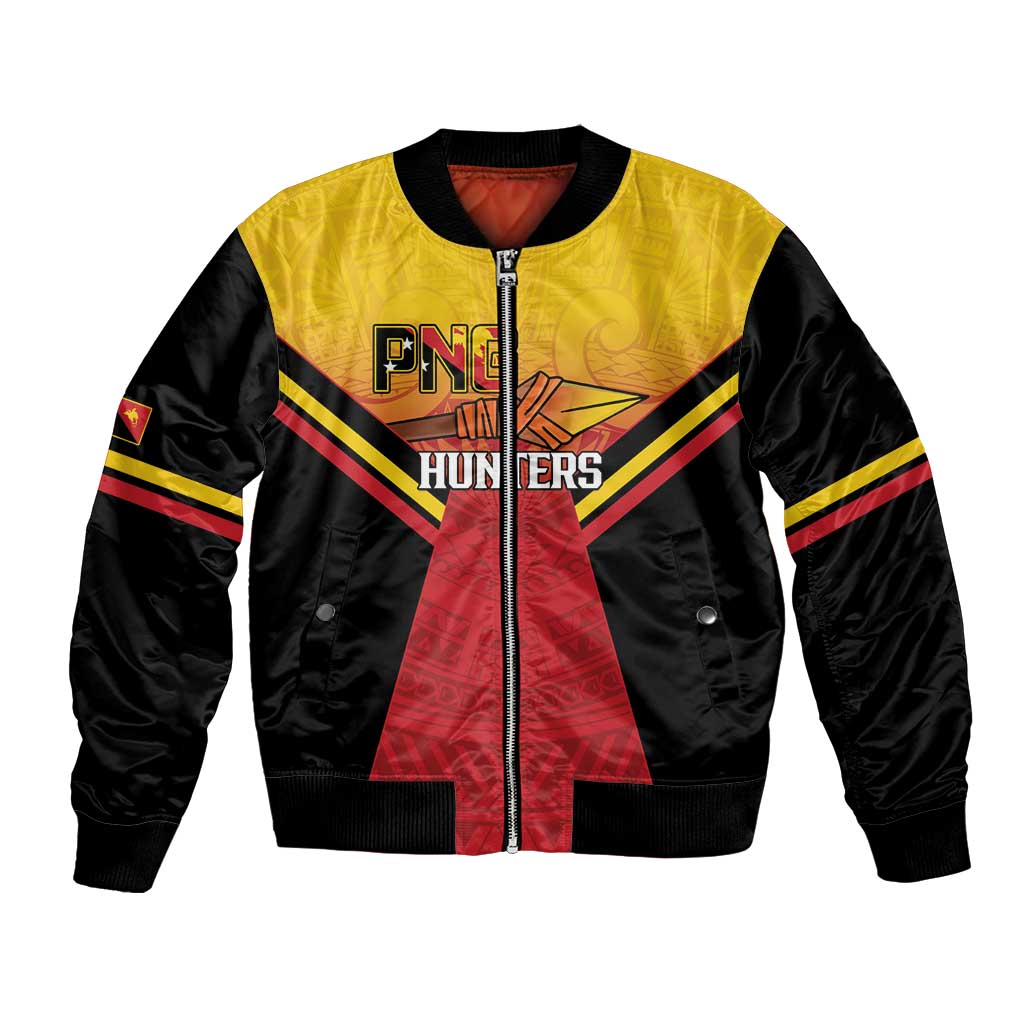 Papua New Guinea Rugby Custom Bomber Jacket Go PNG Hunters Polynesian Pattern - Aussie Hoodie