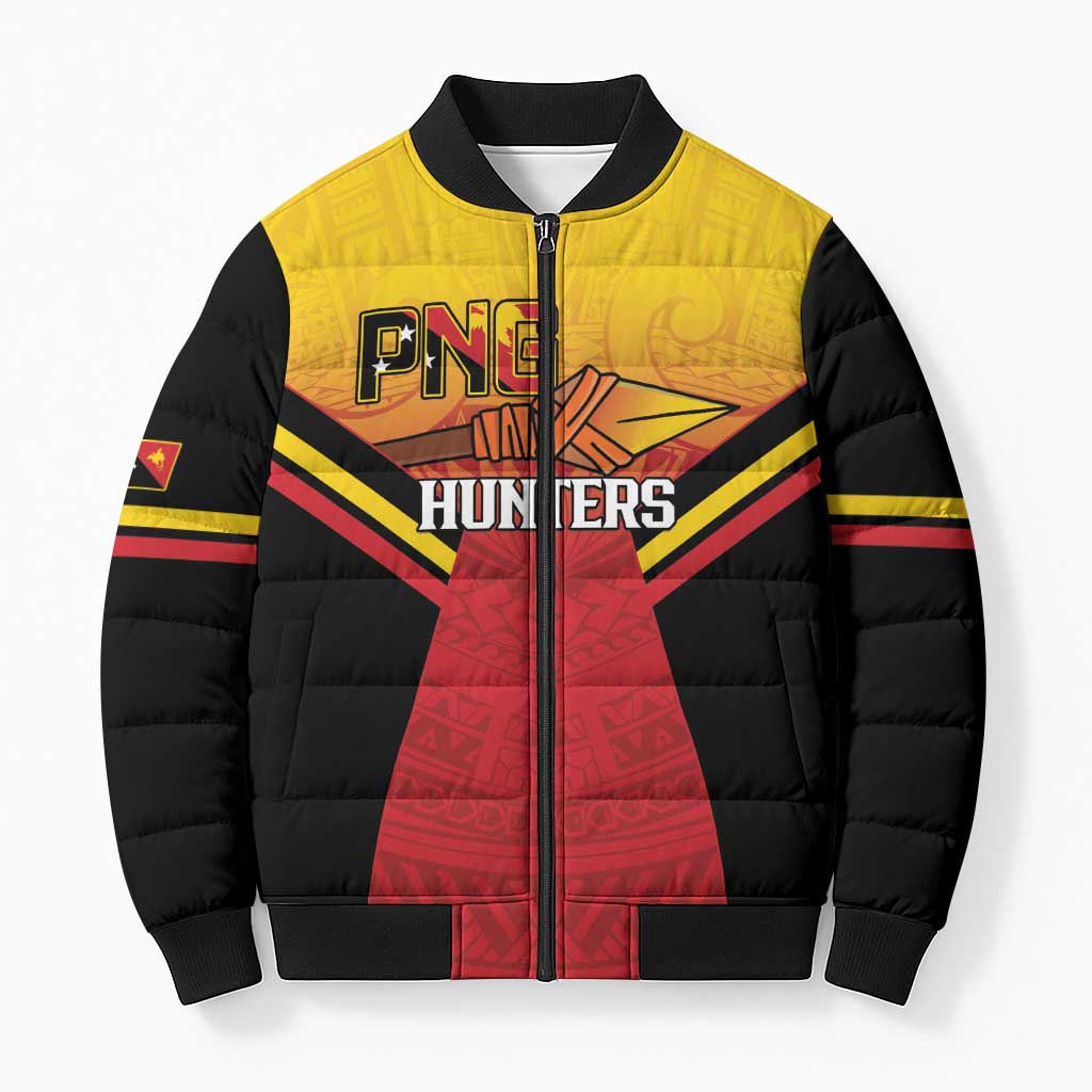 Papua New Guinea Rugby Custom Bomber Puffer Jacket Go PNG Hunters Polynesian Pattern - Aussie Hoodie