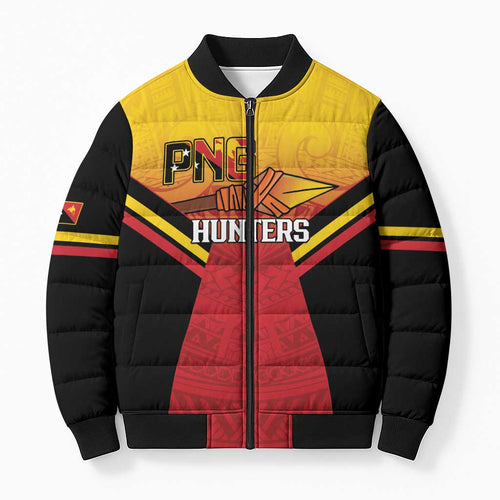 Papua New Guinea Rugby Custom Bomber Puffer Jacket Go PNG Hunters Polynesian Pattern - Aussie Hoodie