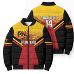 Papua New Guinea Rugby Custom Bomber Puffer Jacket Go PNG Hunters Polynesian Pattern - Aussie Hoodie