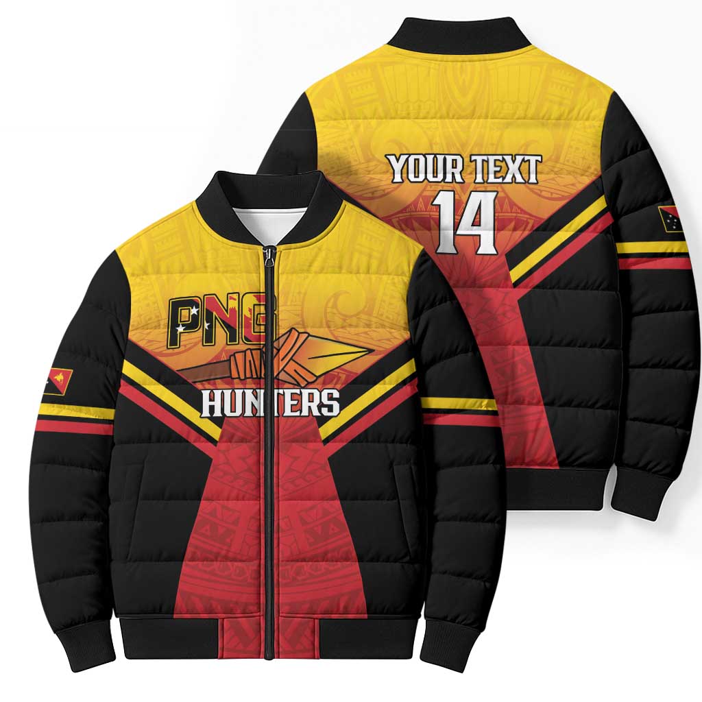 Papua New Guinea Rugby Custom Bomber Puffer Jacket Go PNG Hunters Polynesian Pattern - Aussie Hoodie