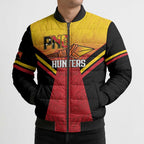 Papua New Guinea Rugby Custom Bomber Puffer Jacket Go PNG Hunters Polynesian Pattern - Aussie Hoodie