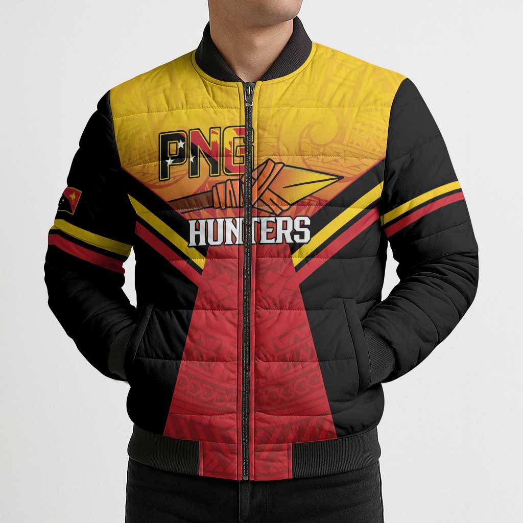 Papua New Guinea Rugby Custom Bomber Puffer Jacket Go PNG Hunters Polynesian Pattern - Aussie Hoodie