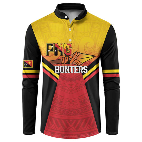 Papua New Guinea Rugby Custom Button Sweatshirt Go PNG Hunters Polynesian Pattern - Aussie Hoodie