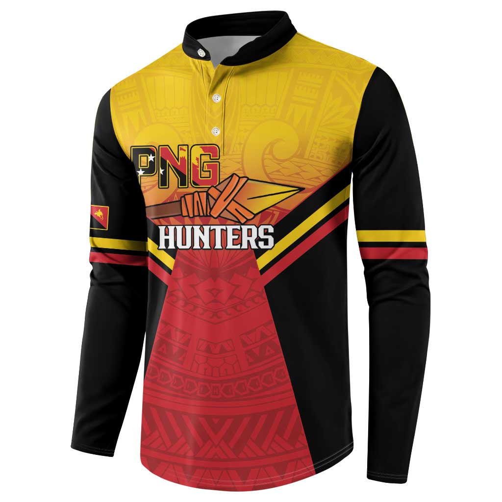 Papua New Guinea Rugby Custom Button Sweatshirt Go PNG Hunters Polynesian Pattern - Aussie Hoodie