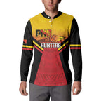 Papua New Guinea Rugby Custom Button Sweatshirt Go PNG Hunters Polynesian Pattern - Aussie Hoodie
