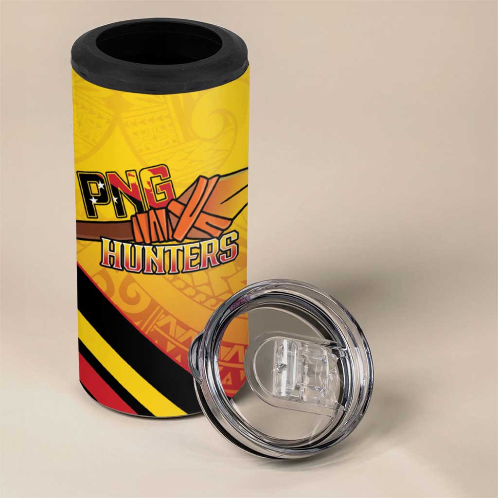 Papua New Guinea Rugby Custom 4 in 1 Can Cooler Tumbler Go PNG Hunters Polynesian Pattern - Aussie Hoodie