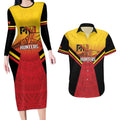 Papua New Guinea Rugby Custom Couples Matching Long Sleeve Bodycon Dress and Hawaiian Shirt Go PNG Hunters Polynesian Pattern - Aussie Hoodie