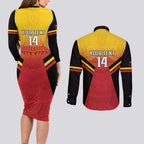 Papua New Guinea Rugby Custom Couples Matching Long Sleeve Bodycon Dress and Long Sleeve Button Shirt Go PNG Hunters Polynesian Pattern - Aussie Hoodie