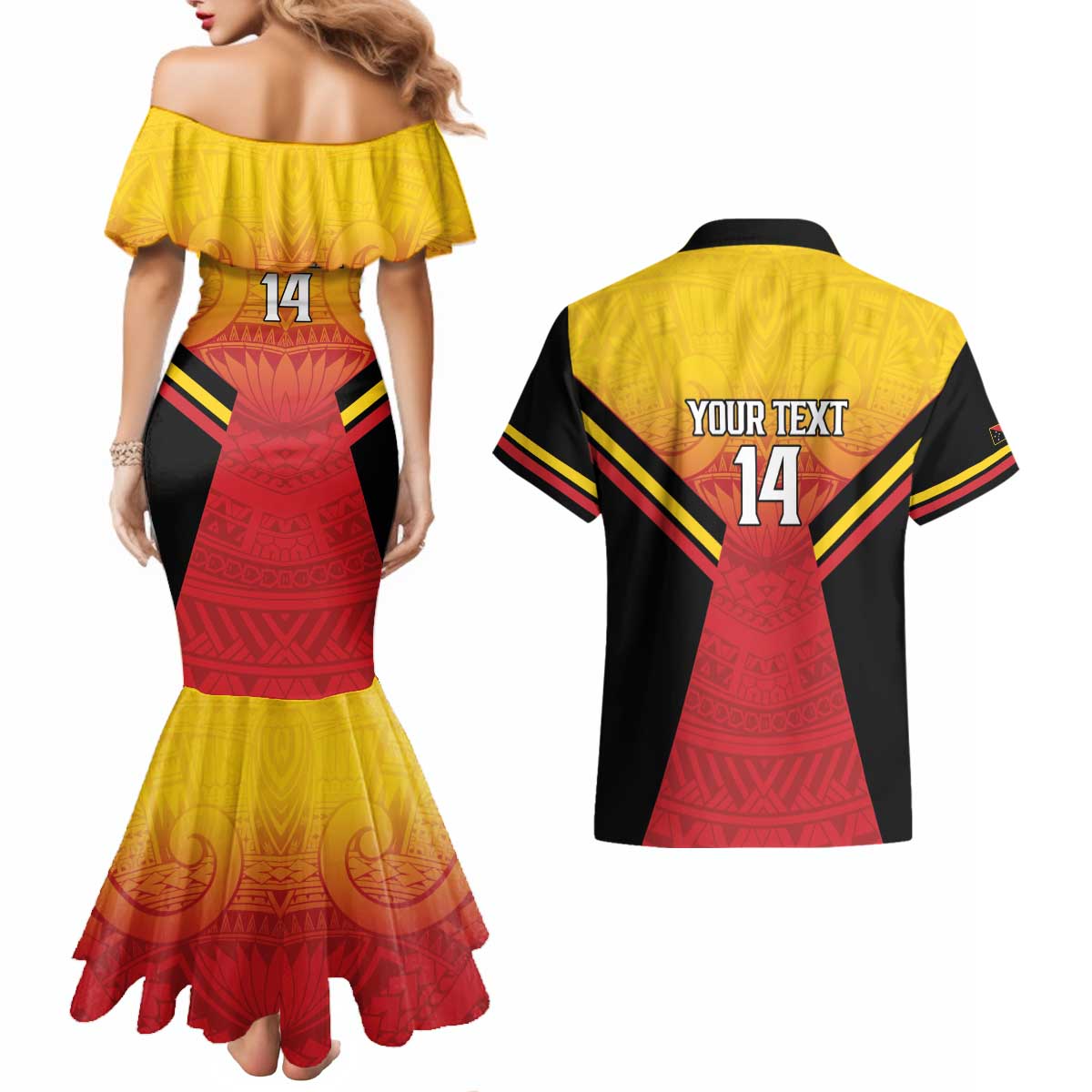 Papua New Guinea Rugby Custom Couples Matching Mermaid Dress and Hawaiian Shirt Go PNG Hunters Polynesian Pattern - Aussie Hoodie