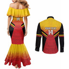 Papua New Guinea Rugby Custom Couples Matching Mermaid Dress and Long Sleeve Button Shirt Go PNG Hunters Polynesian Pattern - Aussie Hoodie