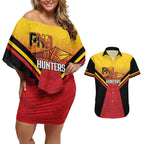 Papua New Guinea Rugby Custom Couples Matching Off Shoulder Short Dress and Hawaiian Shirt Go PNG Hunters Polynesian Pattern - Aussie Hoodie