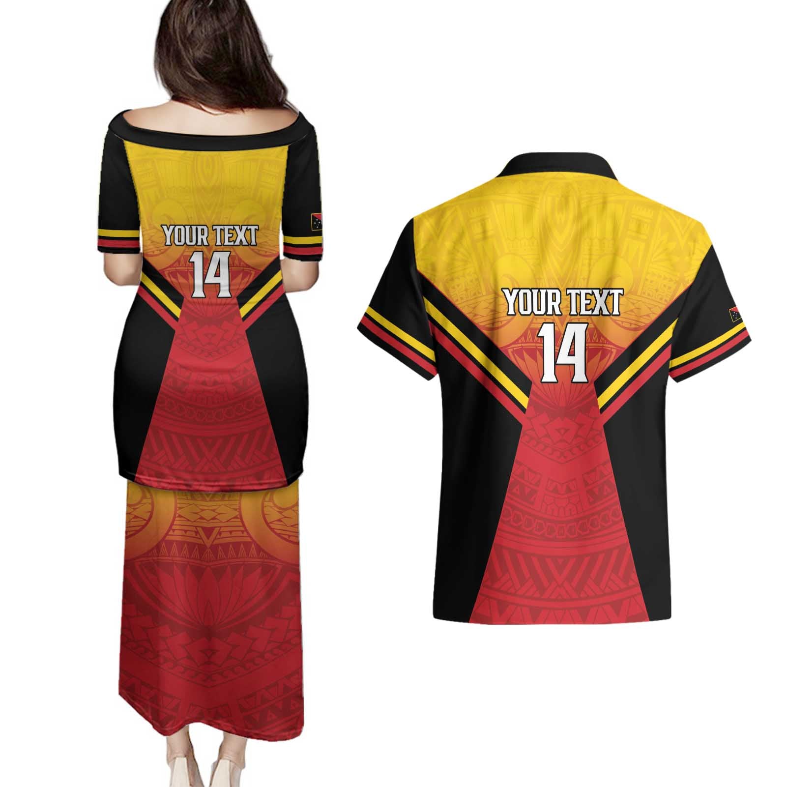 Papua New Guinea Rugby Custom Couples Matching Puletasi and Hawaiian Shirt Go PNG Hunters Polynesian Pattern - Aussie Hoodie