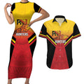 Papua New Guinea Rugby Custom Couples Matching Short Sleeve Bodycon Dress and Hawaiian Shirt Go PNG Hunters Polynesian Pattern - Aussie Hoodie