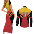Papua New Guinea Rugby Custom Couples Matching Short Sleeve Bodycon Dress and Long Sleeve Button Shirt Go PNG Hunters Polynesian Pattern - Aussie Hoodie