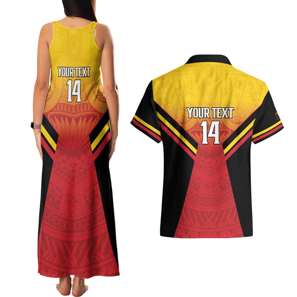 Papua New Guinea Rugby Custom Couples Matching Tank Maxi Dress and Hawaiian Shirt Go PNG Hunters Polynesian Pattern - Aussie Hoodie