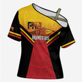 Papua New Guinea Rugby Custom Cross Shoulder Shirt Go PNG Hunters Polynesian Pattern - Aussie Hoodie