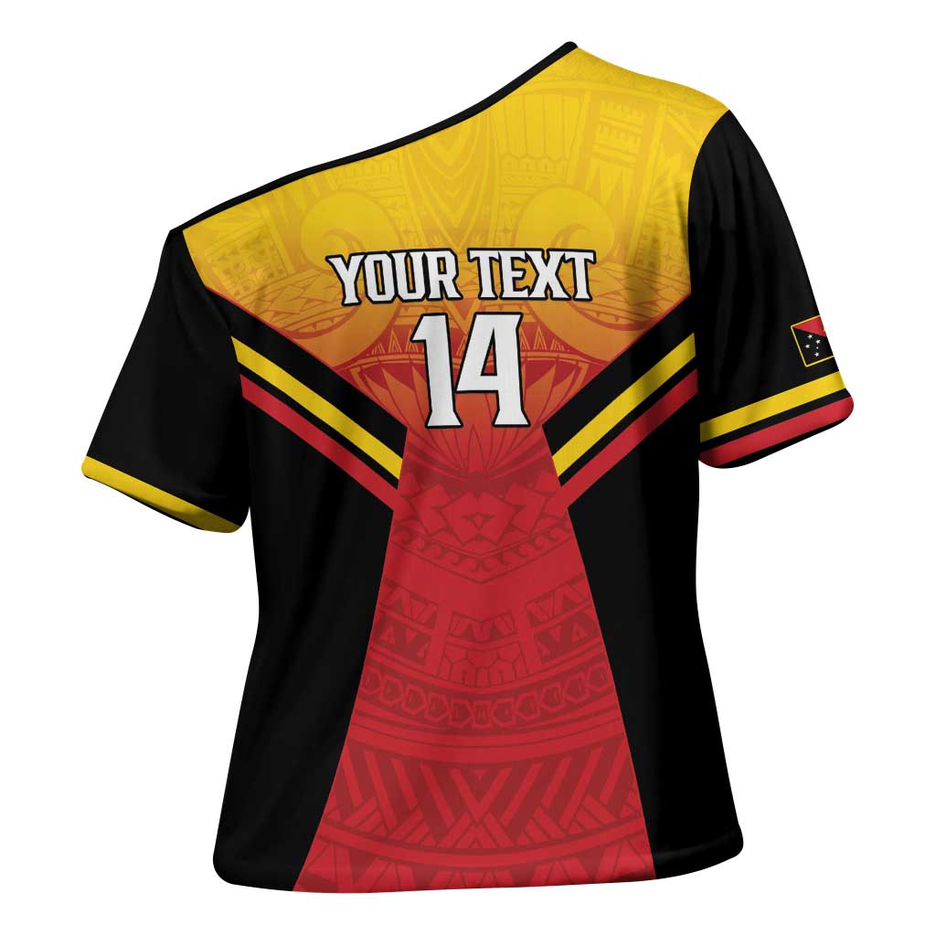 Papua New Guinea Rugby Custom Cross Shoulder Shirt Go PNG Hunters Polynesian Pattern - Aussie Hoodie