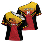 Papua New Guinea Rugby Custom Cross Shoulder Shirt Go PNG Hunters Polynesian Pattern - Aussie Hoodie