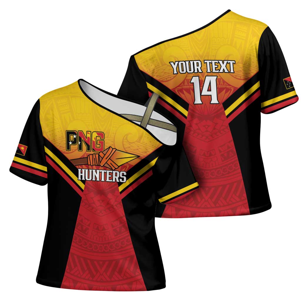 Papua New Guinea Rugby Custom Cross Shoulder Shirt Go PNG Hunters Polynesian Pattern - Aussie Hoodie