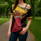 Papua New Guinea Rugby Custom Cross Shoulder Shirt Go PNG Hunters Polynesian Pattern - Aussie Hoodie