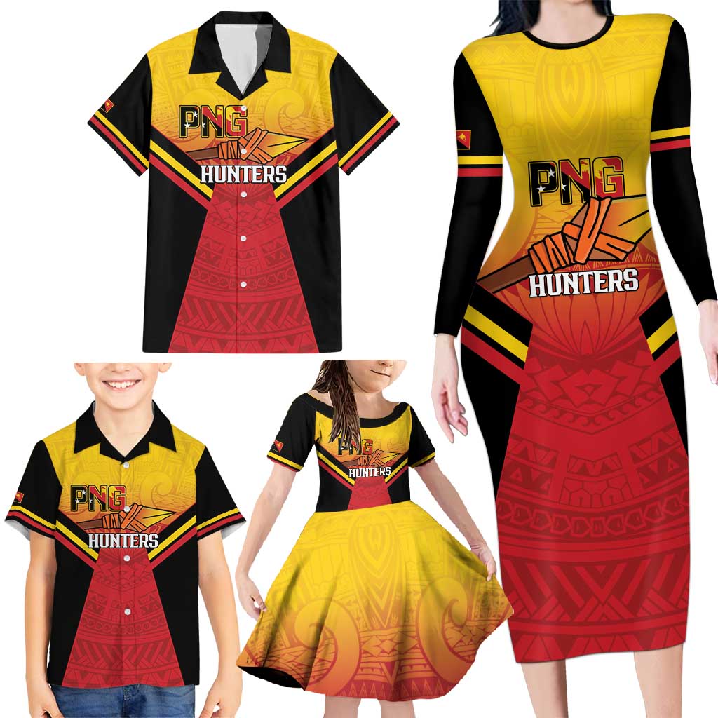 Papua New Guinea Rugby Custom Family Matching Long Sleeve Bodycon Dress and Hawaiian Shirt Go PNG Hunters Polynesian Pattern - Aussie Hoodie