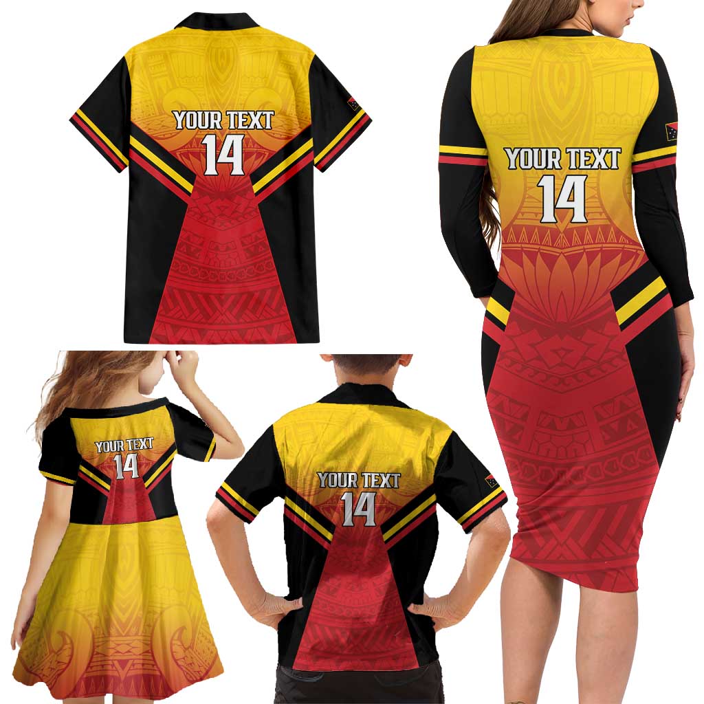 Papua New Guinea Rugby Custom Family Matching Long Sleeve Bodycon Dress and Hawaiian Shirt Go PNG Hunters Polynesian Pattern - Aussie Hoodie