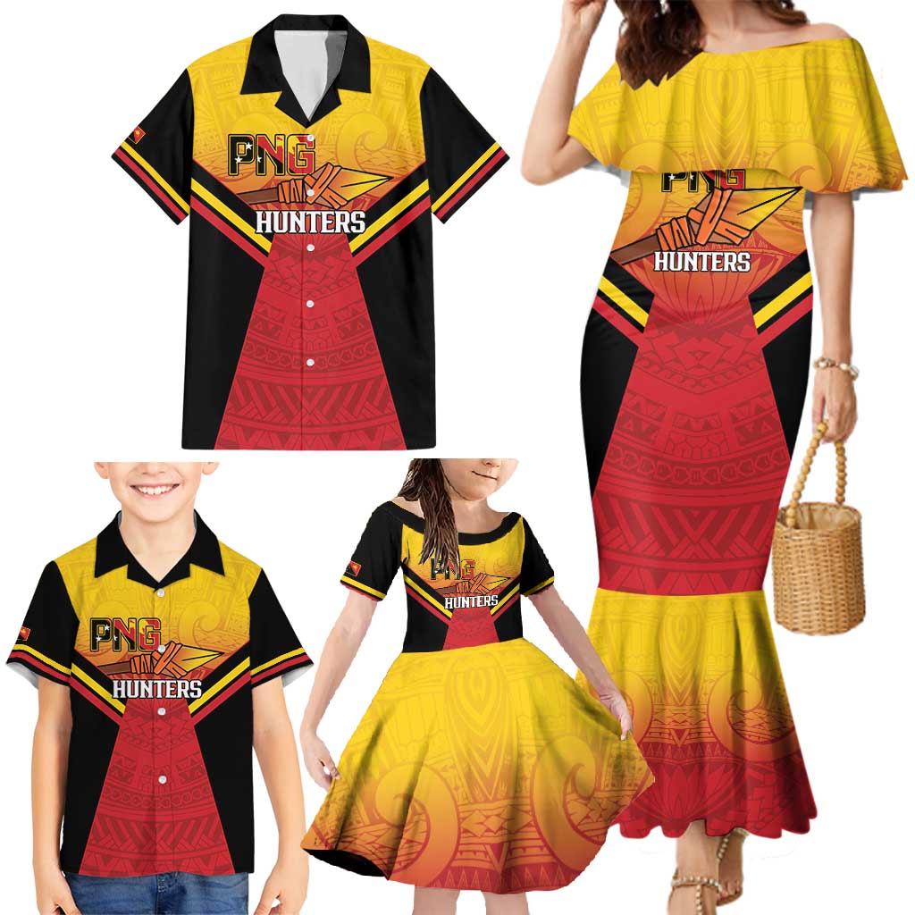 Papua New Guinea Rugby Custom Family Matching Mermaid Dress and Hawaiian Shirt Go PNG Hunters Polynesian Pattern - Aussie Hoodie