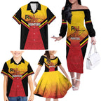Papua New Guinea Rugby Custom Family Matching Off The Shoulder Long Sleeve Dress and Hawaiian Shirt Go PNG Hunters Polynesian Pattern - Aussie Hoodie