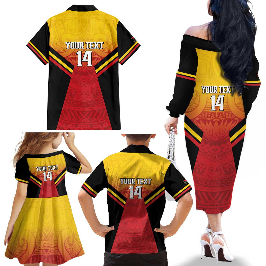 Papua New Guinea Rugby Custom Family Matching Off The Shoulder Long Sleeve Dress and Hawaiian Shirt Go PNG Hunters Polynesian Pattern - Aussie Hoodie