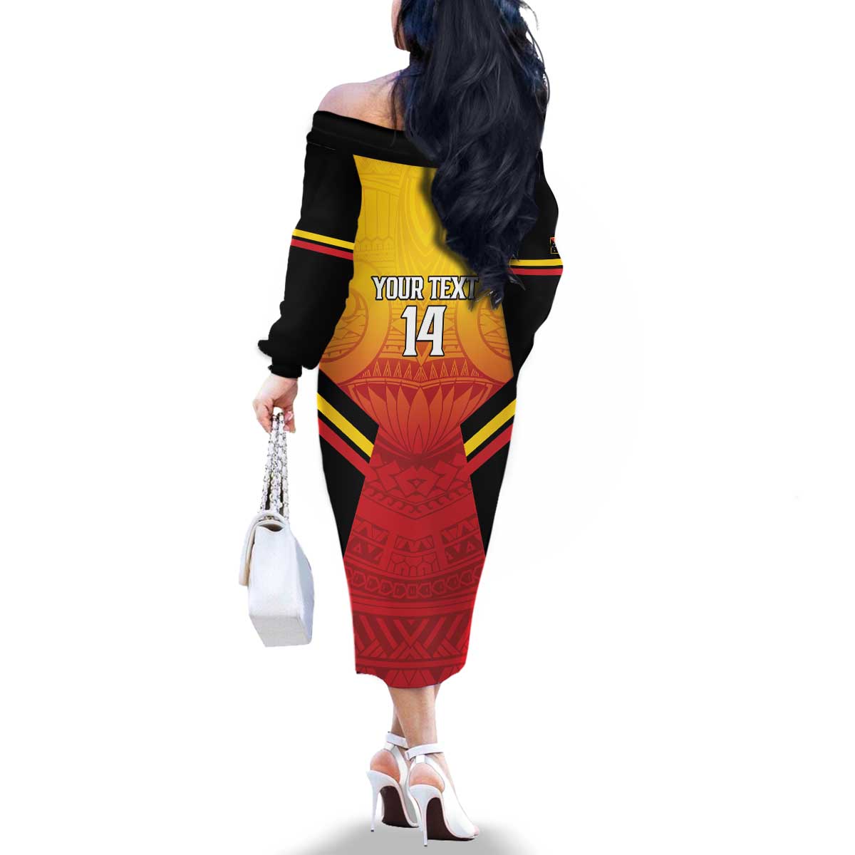 Papua New Guinea Rugby Custom Family Matching Off The Shoulder Long Sleeve Dress and Hawaiian Shirt Go PNG Hunters Polynesian Pattern - Aussie Hoodie
