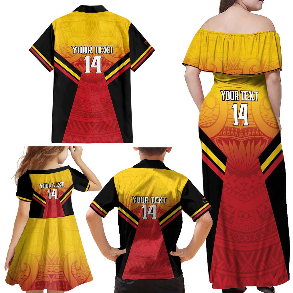 Papua New Guinea Rugby Custom Family Matching Off Shoulder Maxi Dress and Hawaiian Shirt Go PNG Hunters Polynesian Pattern - Aussie Hoodie
