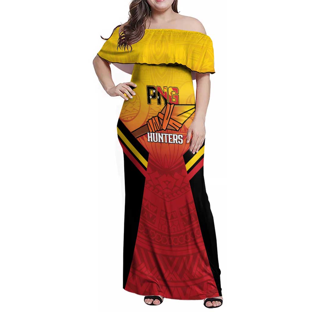 Papua New Guinea Rugby Custom Family Matching Off Shoulder Maxi Dress and Hawaiian Shirt Go PNG Hunters Polynesian Pattern - Aussie Hoodie