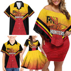 Papua New Guinea Rugby Custom Family Matching Off Shoulder Short Dress and Hawaiian Shirt Go PNG Hunters Polynesian Pattern - Aussie Hoodie