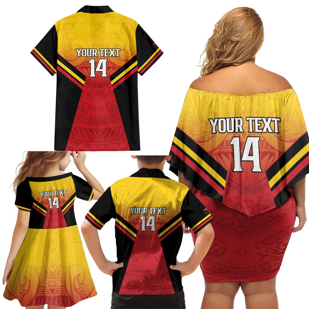 Papua New Guinea Rugby Custom Family Matching Off Shoulder Short Dress and Hawaiian Shirt Go PNG Hunters Polynesian Pattern - Aussie Hoodie