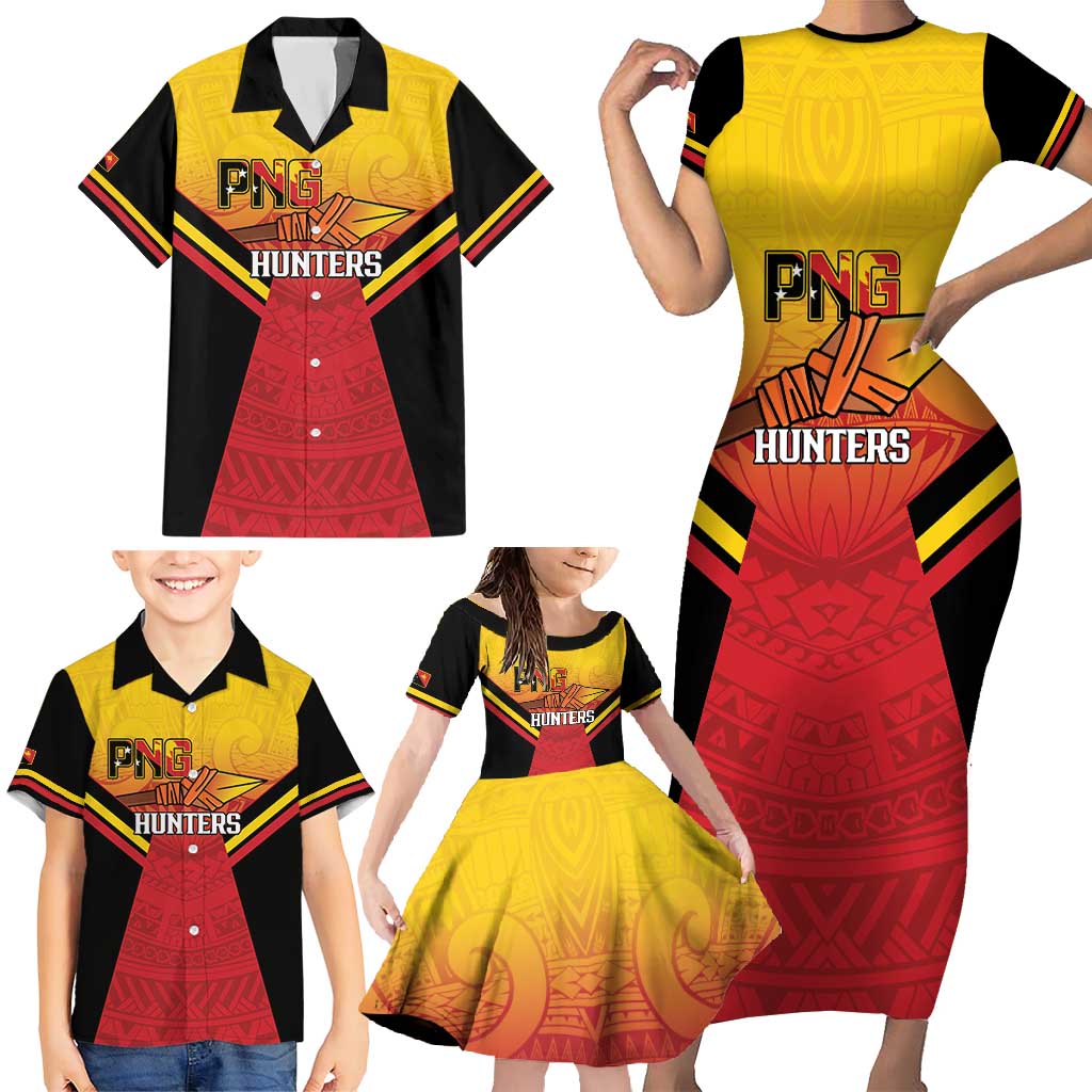 Papua New Guinea Rugby Custom Family Matching Short Sleeve Bodycon Dress and Hawaiian Shirt Go PNG Hunters Polynesian Pattern - Aussie Hoodie