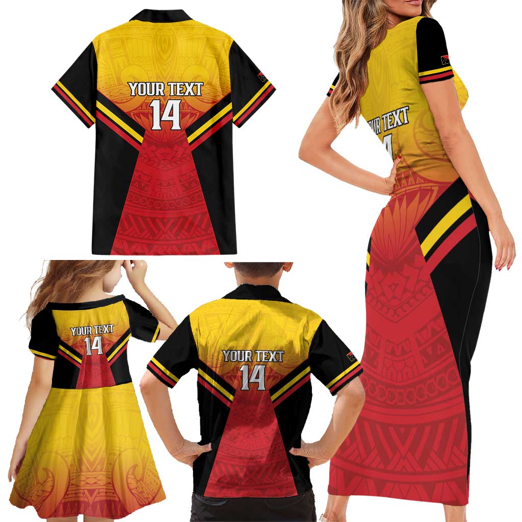 Papua New Guinea Rugby Custom Family Matching Short Sleeve Bodycon Dress and Hawaiian Shirt Go PNG Hunters Polynesian Pattern - Aussie Hoodie