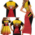 Papua New Guinea Rugby Custom Family Matching Short Sleeve Bodycon Dress and Hawaiian Shirt Go PNG Hunters Polynesian Pattern - Aussie Hoodie