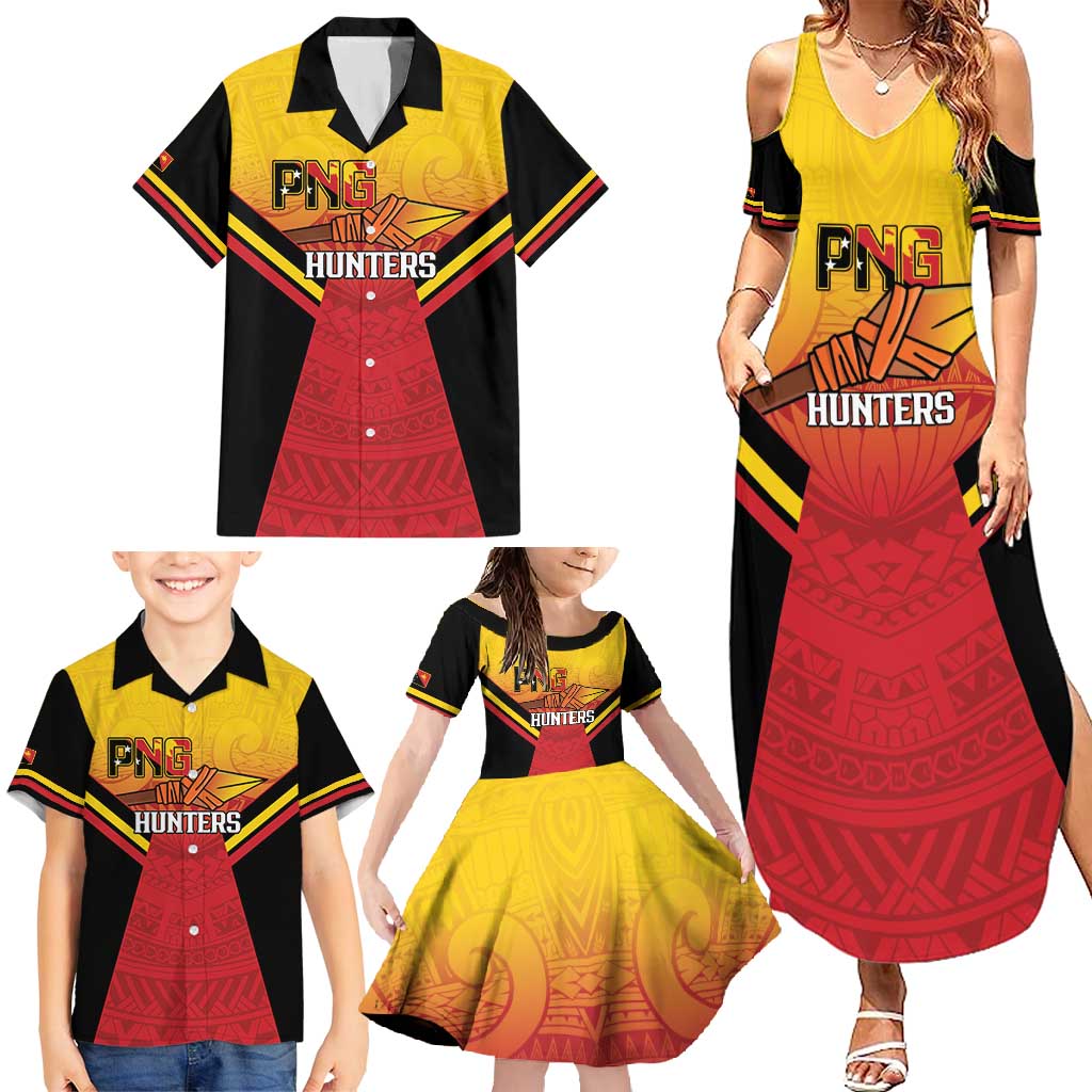 Papua New Guinea Rugby Custom Family Matching Summer Maxi Dress and Hawaiian Shirt Go PNG Hunters Polynesian Pattern - Aussie Hoodie