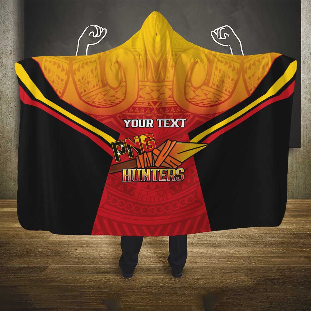Papua New Guinea Rugby Custom Hooded Blanket Go PNG Hunters Polynesian Pattern - Aussie Hoodie