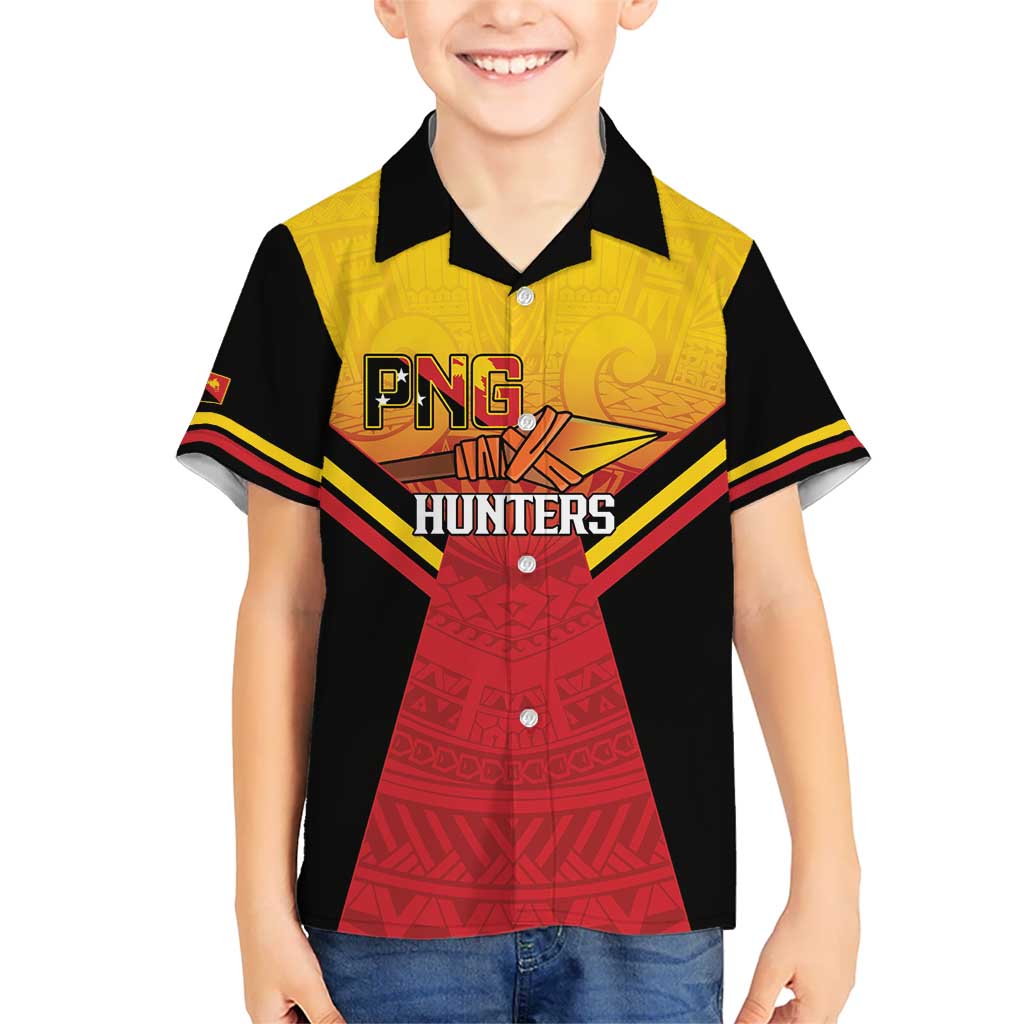 Papua New Guinea Rugby Custom Kid Hawaiian Shirt Go PNG Hunters Polynesian Pattern - Aussie Hoodie