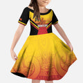 Papua New Guinea Rugby Custom Kid Short Sleeve Dress Go PNG Hunters Polynesian Pattern - Aussie Hoodie