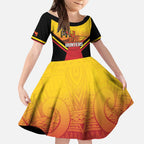 Papua New Guinea Rugby Custom Kid Short Sleeve Dress Go PNG Hunters Polynesian Pattern - Aussie Hoodie