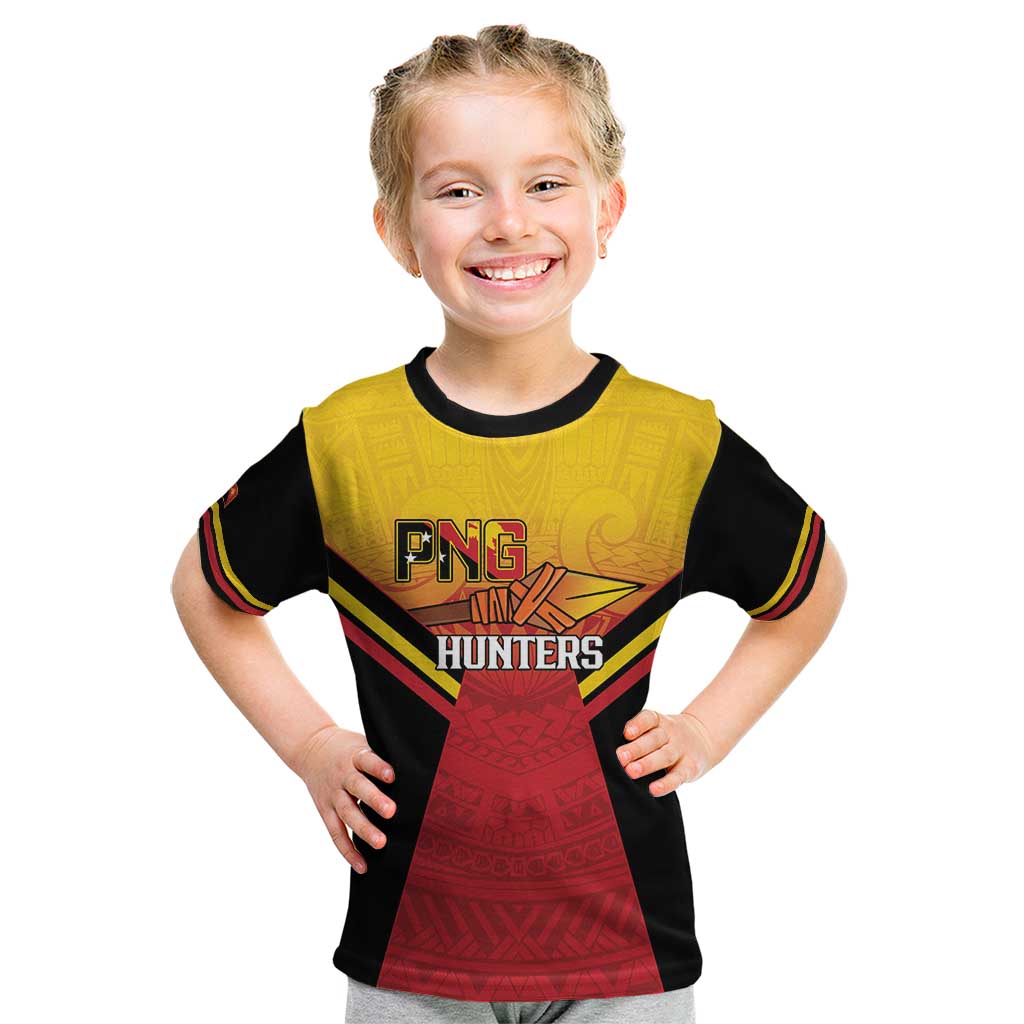 Papua New Guinea Rugby Custom Kid T Shirt Go PNG Hunters Polynesian Pattern - Aussie Hoodie