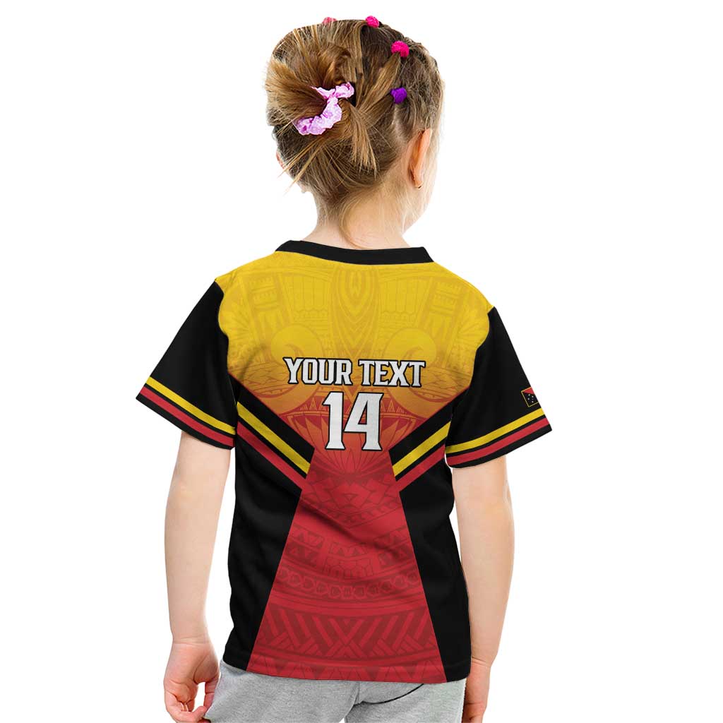 Papua New Guinea Rugby Custom Kid T Shirt Go PNG Hunters Polynesian Pattern - Aussie Hoodie